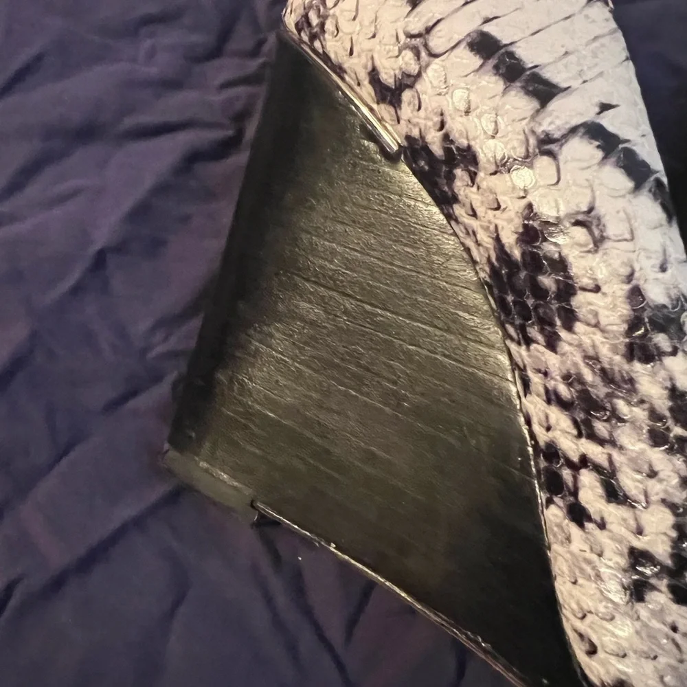 Coach Orchard Black and White Snake Print Wedge Leather Pumps, size 9
